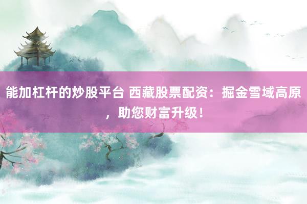 能加杠杆的炒股平台 西藏股票配资：掘金雪域高原，助您财富升级！