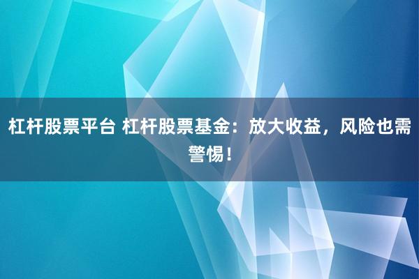 杠杆股票平台 杠杆股票基金：放大收益，风险也需警惕！