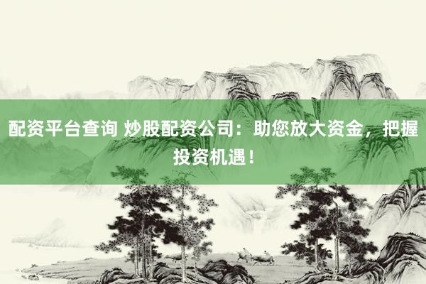 配资平台查询 炒股配资公司：助您放大资金，把握投资机遇！