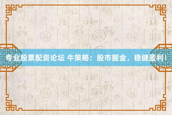专业股票配资论坛 牛策略：股市掘金，稳健盈利！